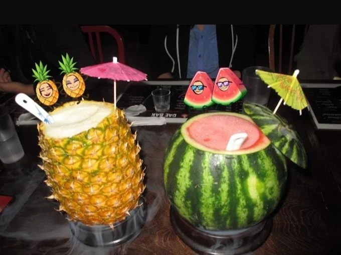 Watermelon and pineapple fruit soju at the Dae Bak bar